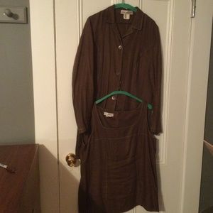 Apriori 100% Linen Brown with White Stitching Tank & Blazer Set